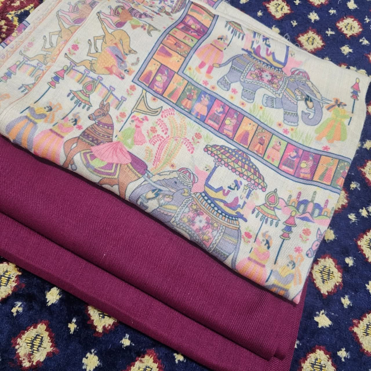 Printed Kalamkar Unstitched 3pc