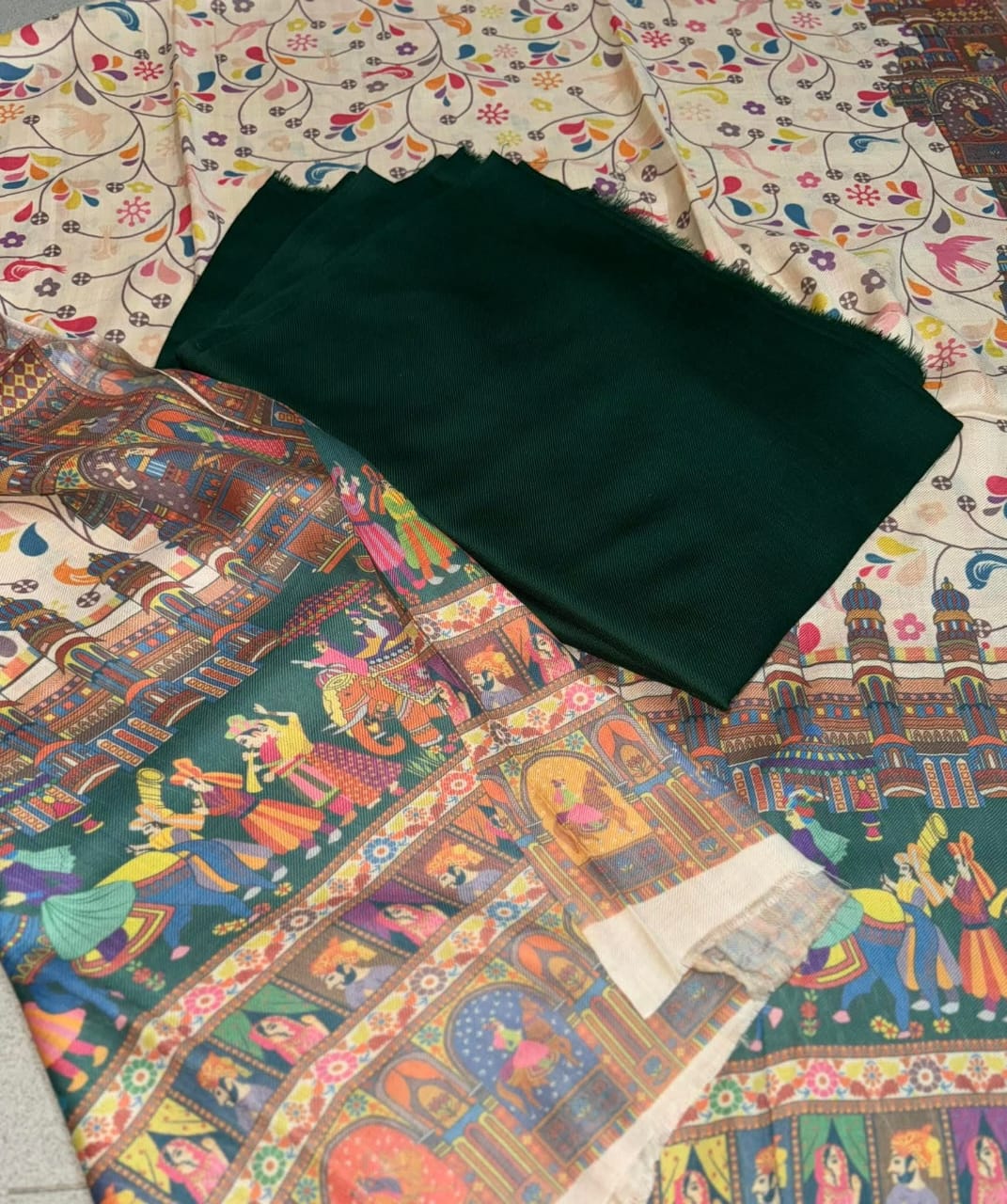 Printed Kalamkar Unstitched 3pc