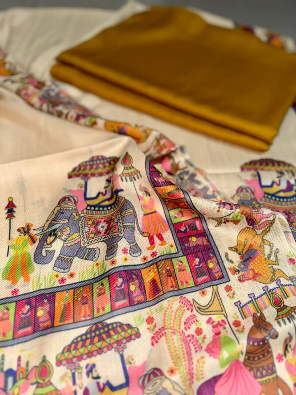 Printed Kalamkar Unstitched 3pc