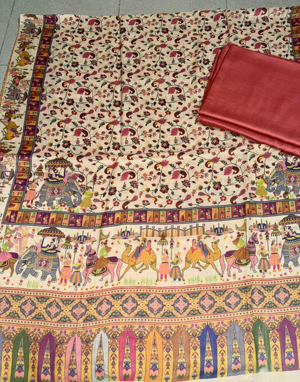 Printed Kalamkar Unstitched 3pc