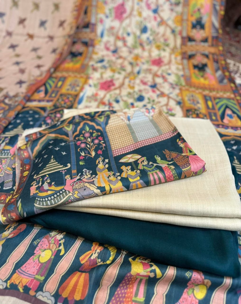 Printed Kalamkar Unstitched 3pc