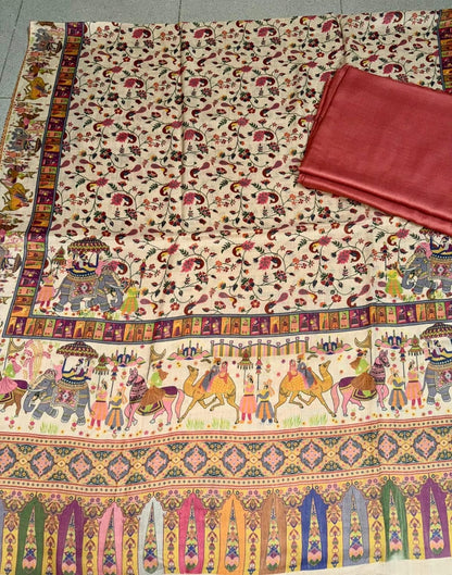 Printed Kalamkar Unstitched 3pc